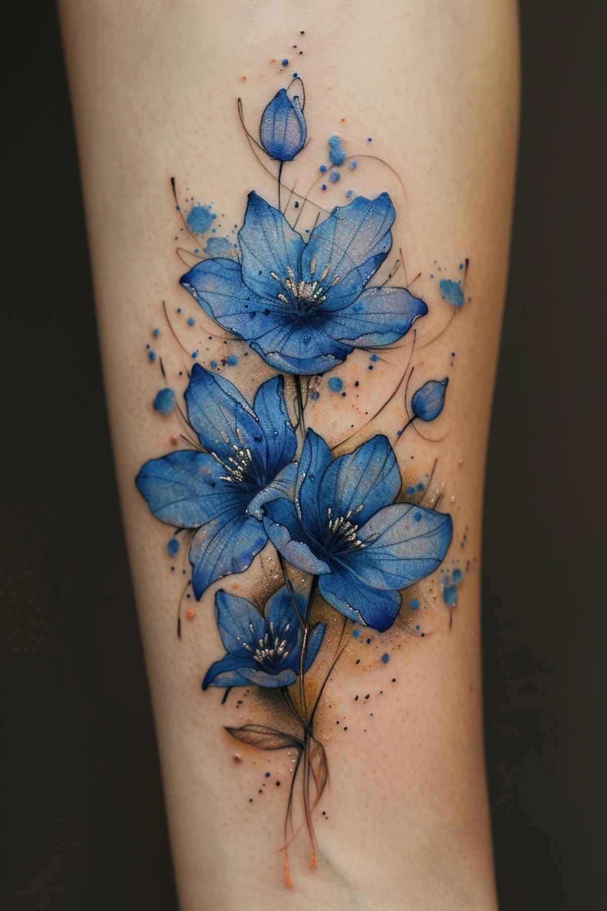 Tatouage fleur de lotus aquarelle bleu