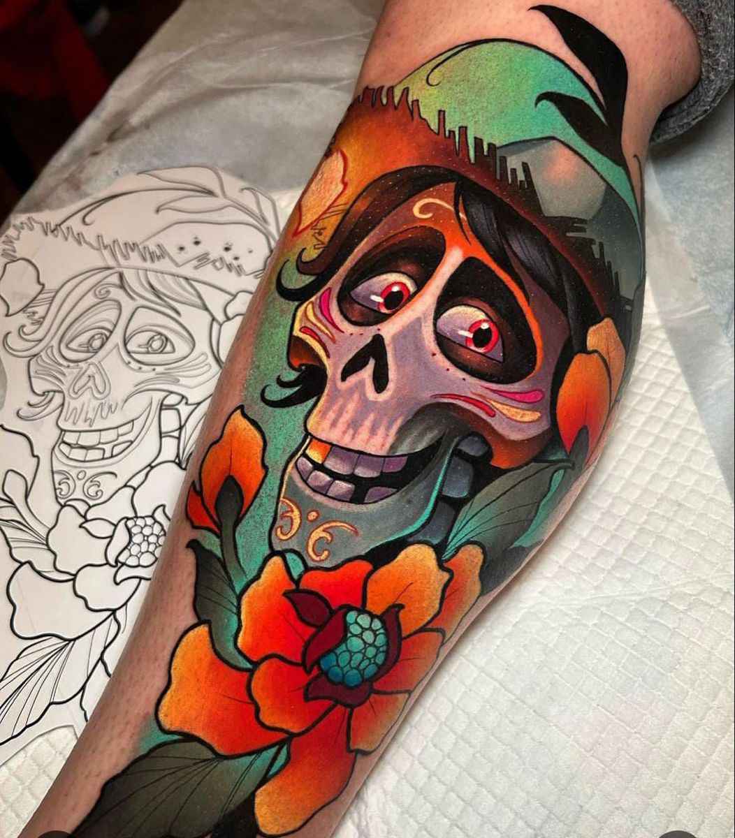 Tatouage New School jambe