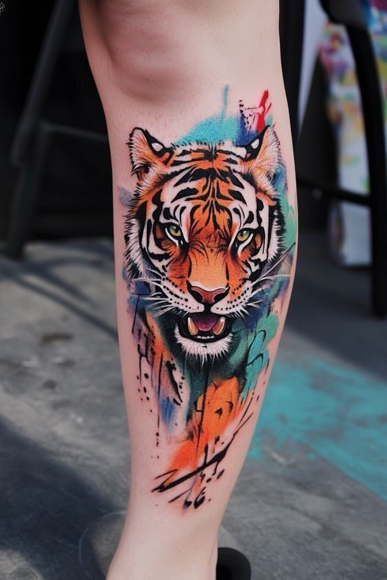 Tatouage aquarelle animal tigre