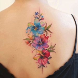 Tatouage aquarelle fleur dos