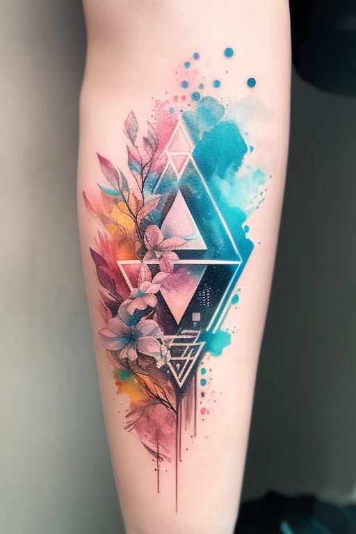 Tatouage aquarelle géométrique