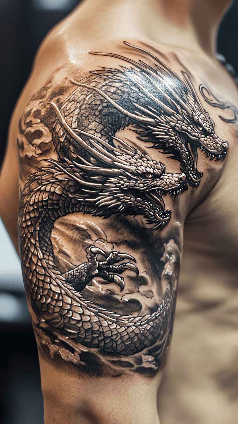 Tatouage dragon réaliste sur le bras_3