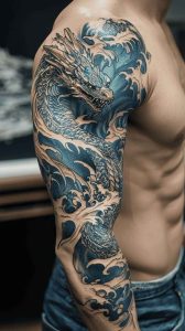Tatouage japonais dragon sur le bras 5