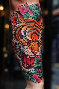 Tatouage néo-trad tigre coloré _4