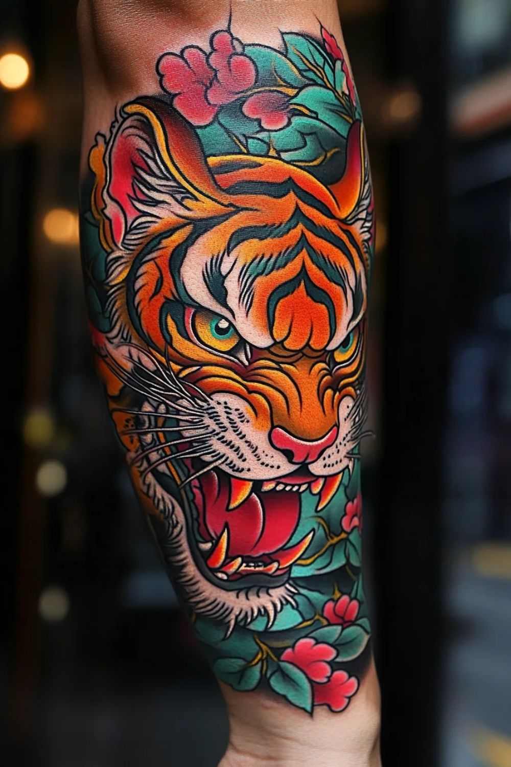 Tatouage néo-trad tigre coloré _4