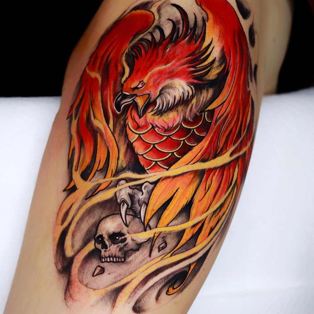 Tatouage néo-traditionnel phoenix_7