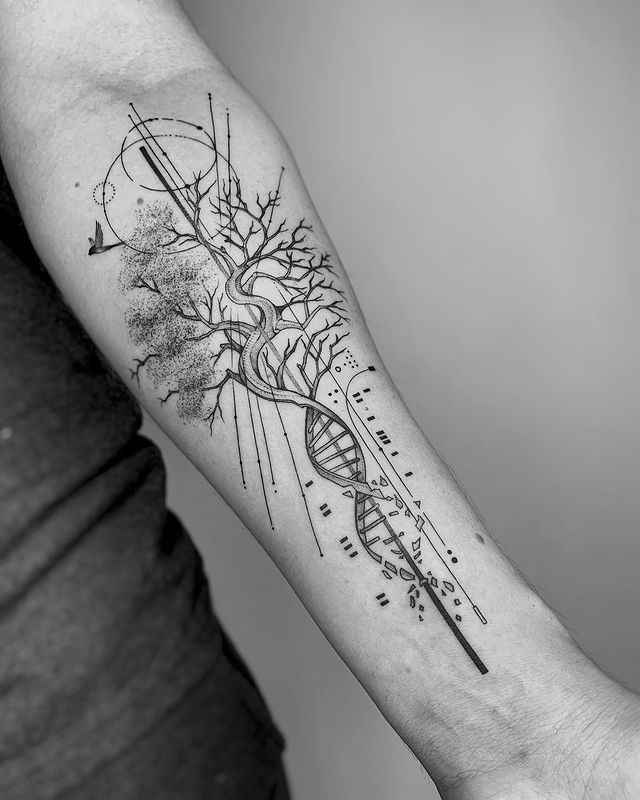tatouage Fine Line noir et blanc arbre_9_11zon